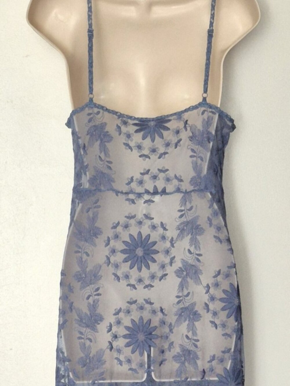 Free People Intimately Sheer Floral Lace Maxi Duster Slip Dress Blue Size M Rare - Picture 4 of 10